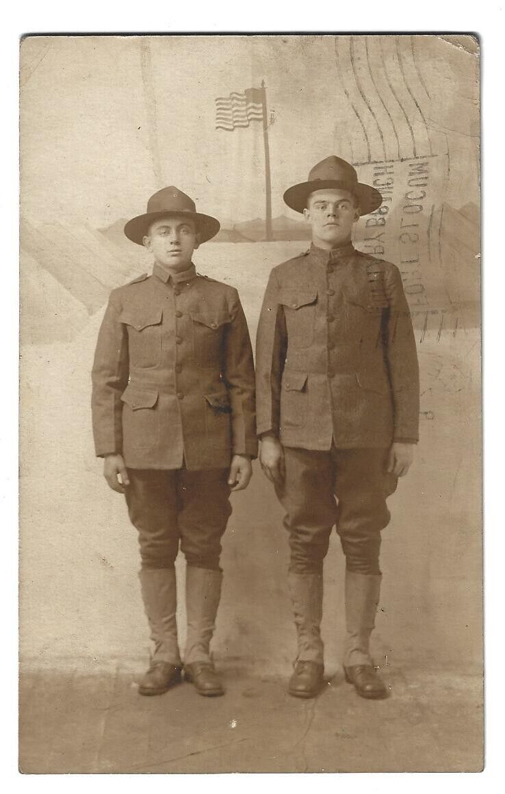 RPPC WW1 Army Soldiers Fort Slocum NY New York Studio Real Photo Postcard