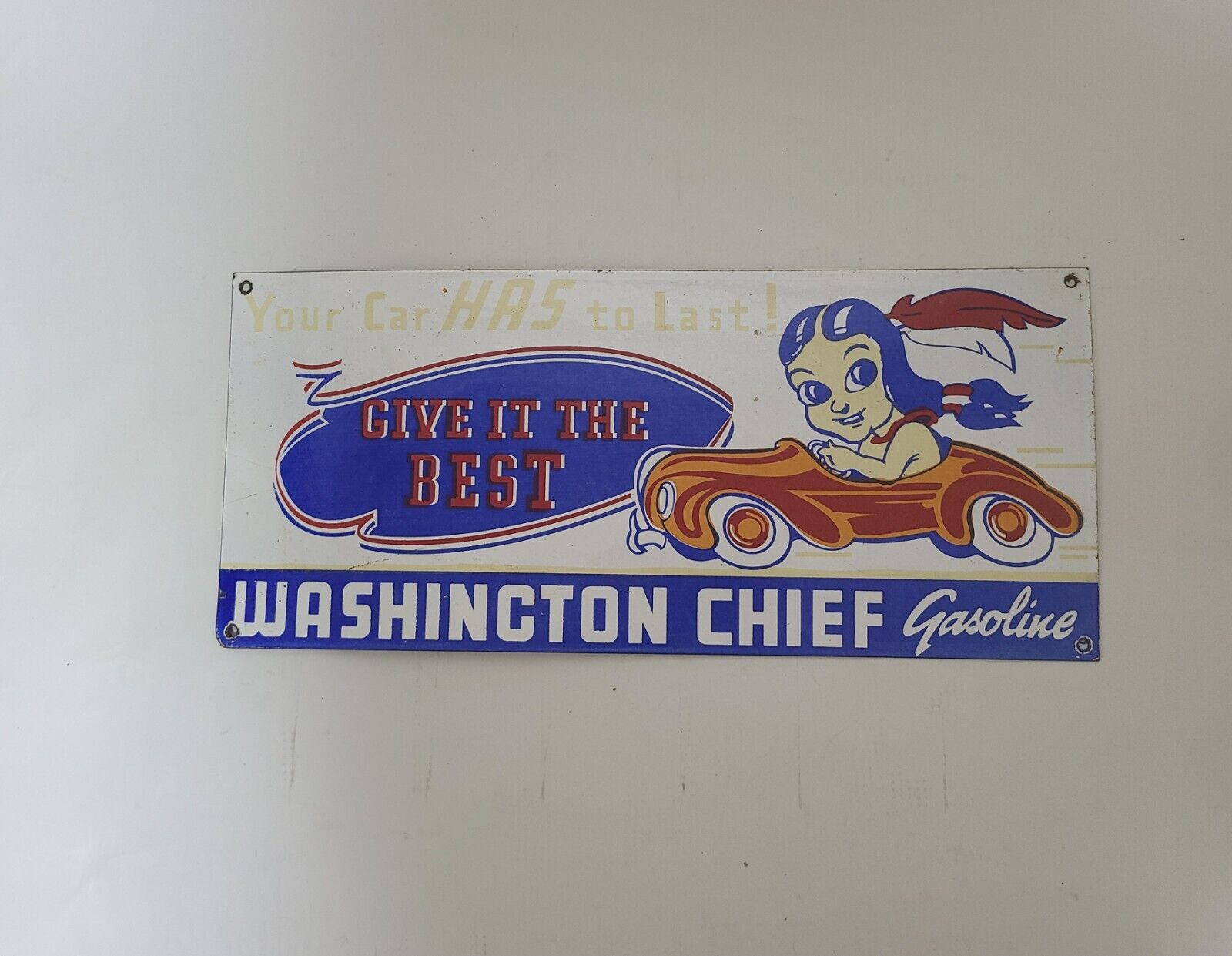  Washington Chief Gasoline Enamel Sign Vintage Advertising Ads 45cm X 20cm 