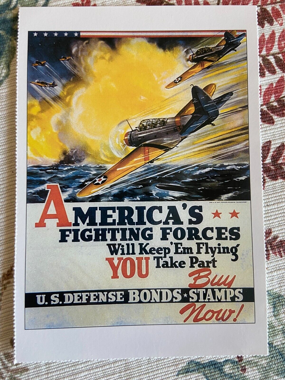 vintage postcard WWII propaganda Americas fighting forces buy bonds stamps