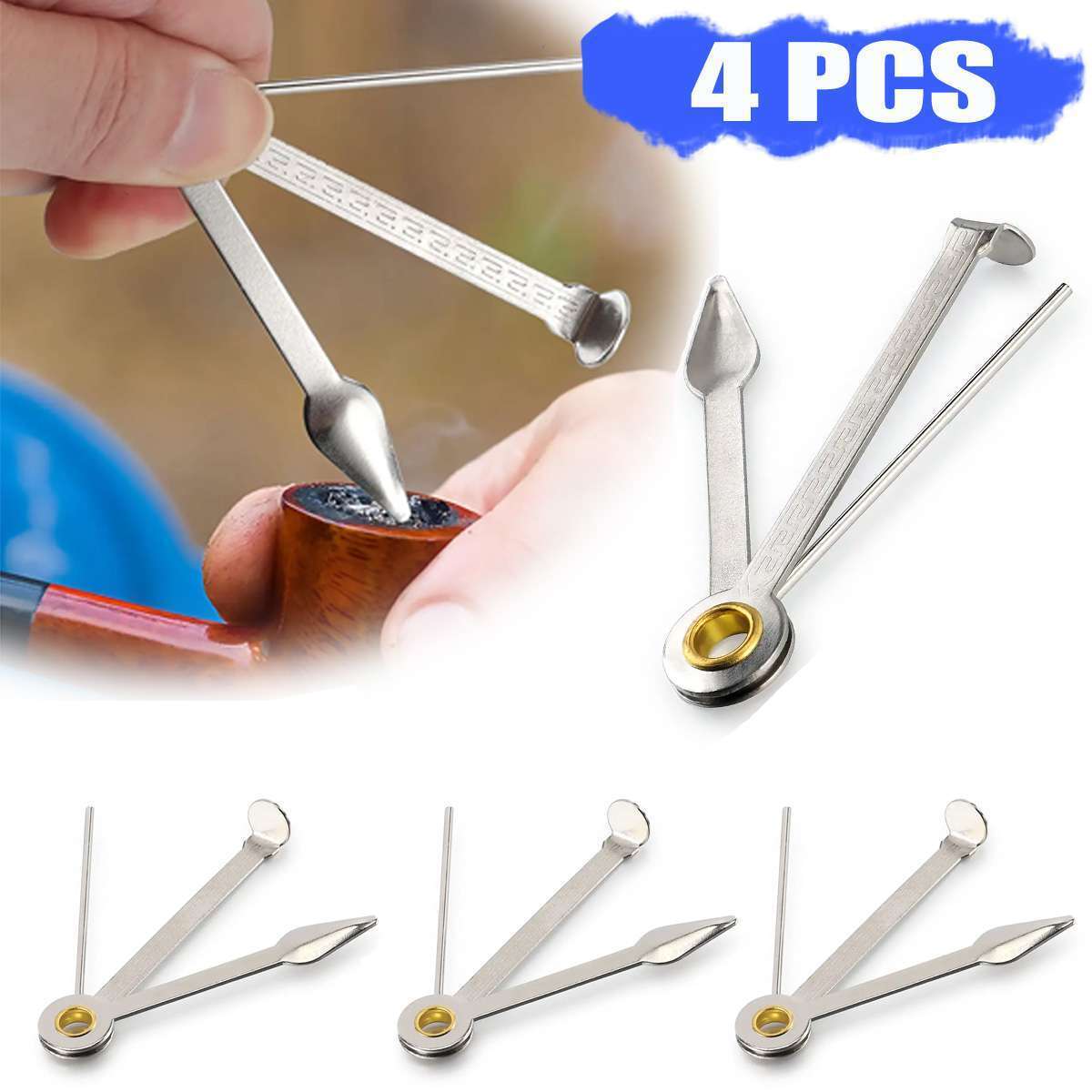 4pcs Pipe Tamper Reamer Tobacco 3 in 1 Smoking Cleaning Tool Stainless Steel