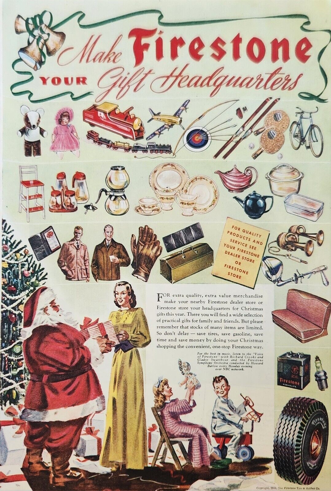 1944 Firestone tires your gift headquarters vintage ad