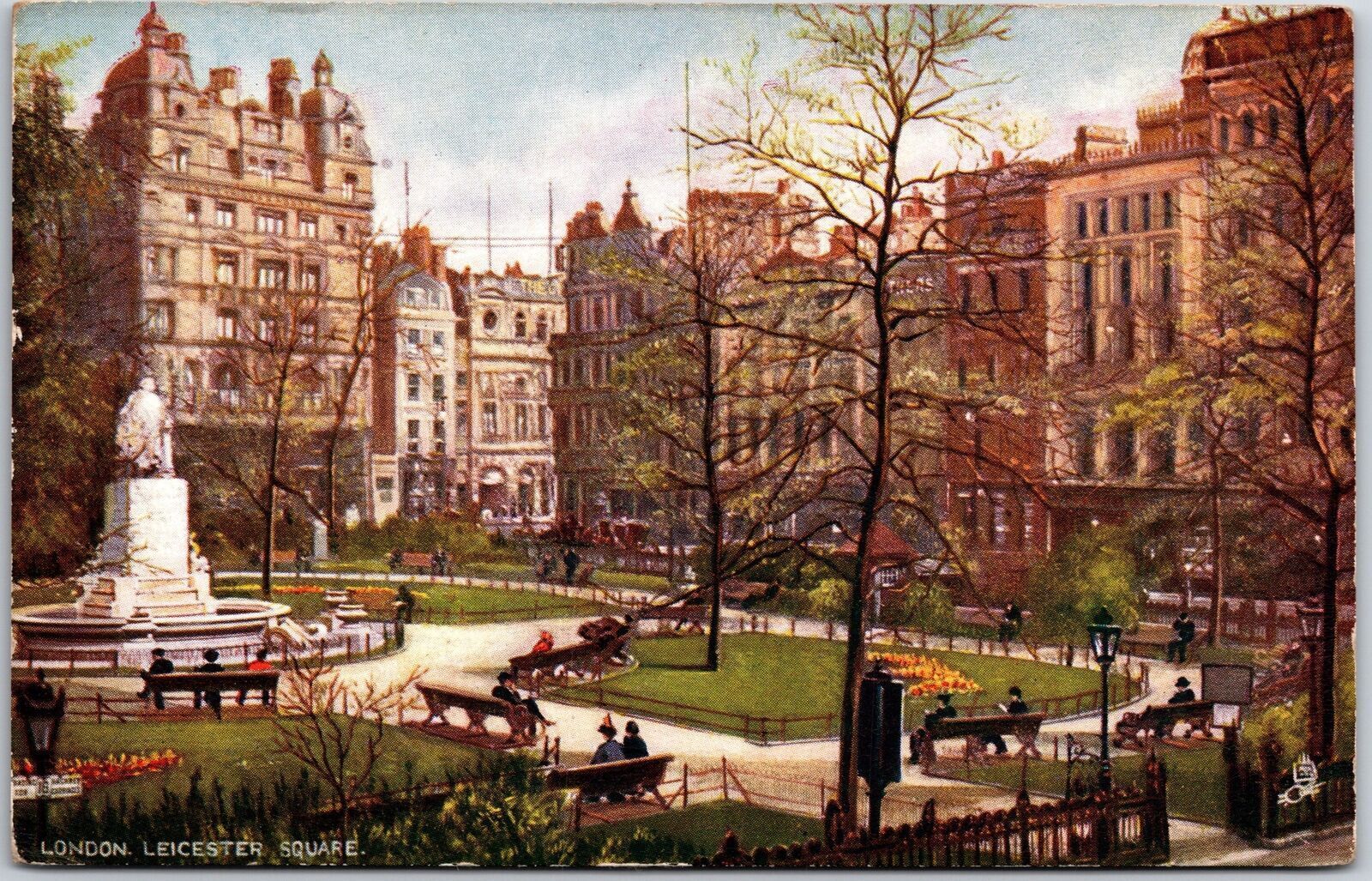 Leicester Square London England Landscaped Grounds Monument Postcard