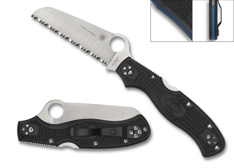 Spyderco Knives \'Thin Blue Line\' Rescue 3 C14FSBKBL3 Stainless Pocket Knife