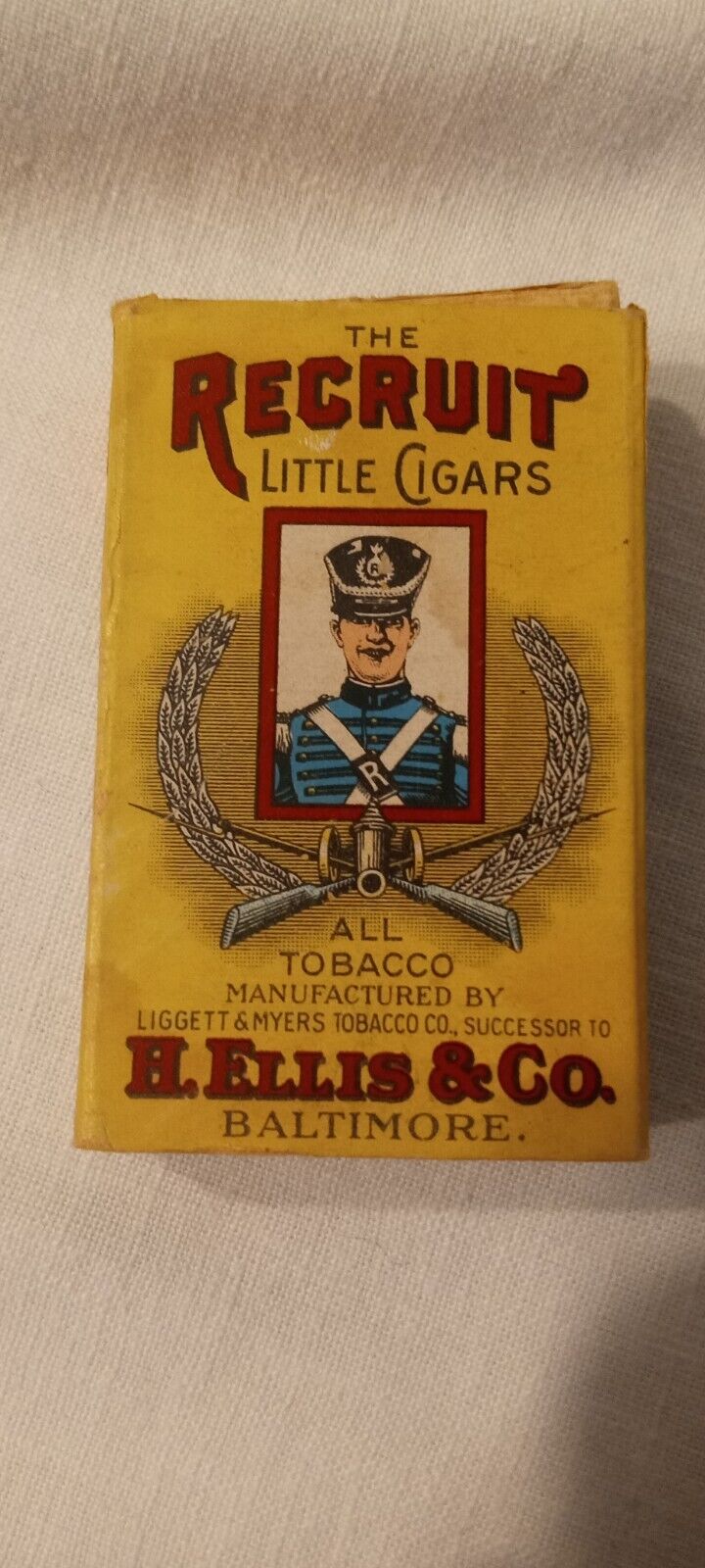 Rare 1926 The Recruit Little Cigars Slide Open Cigar Box w/3 Cigars H Ellis & Co