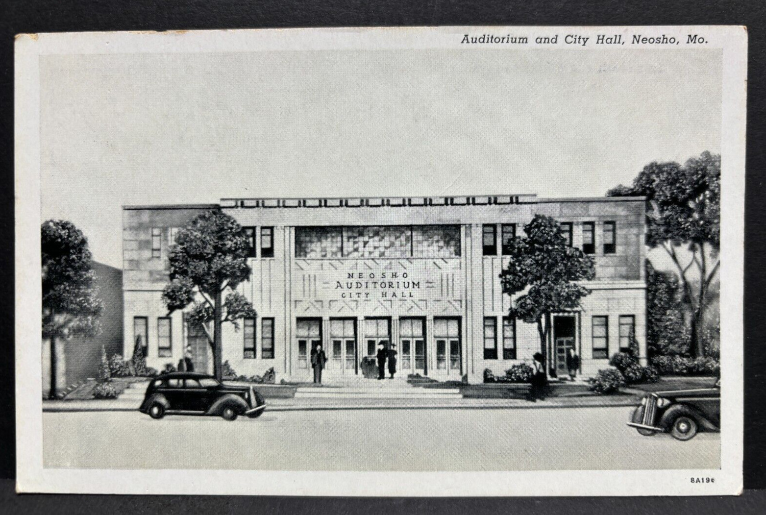 Postcard Auditorium and City Hall Neosho MO. Doutone  Curt Teich