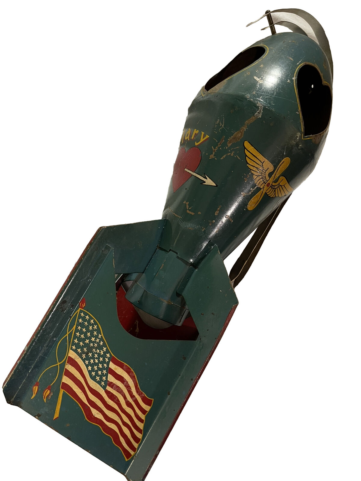 WW2 Era Folk Art Painted Trench Art Dummy Practice Bomb Pierced Heart Americana