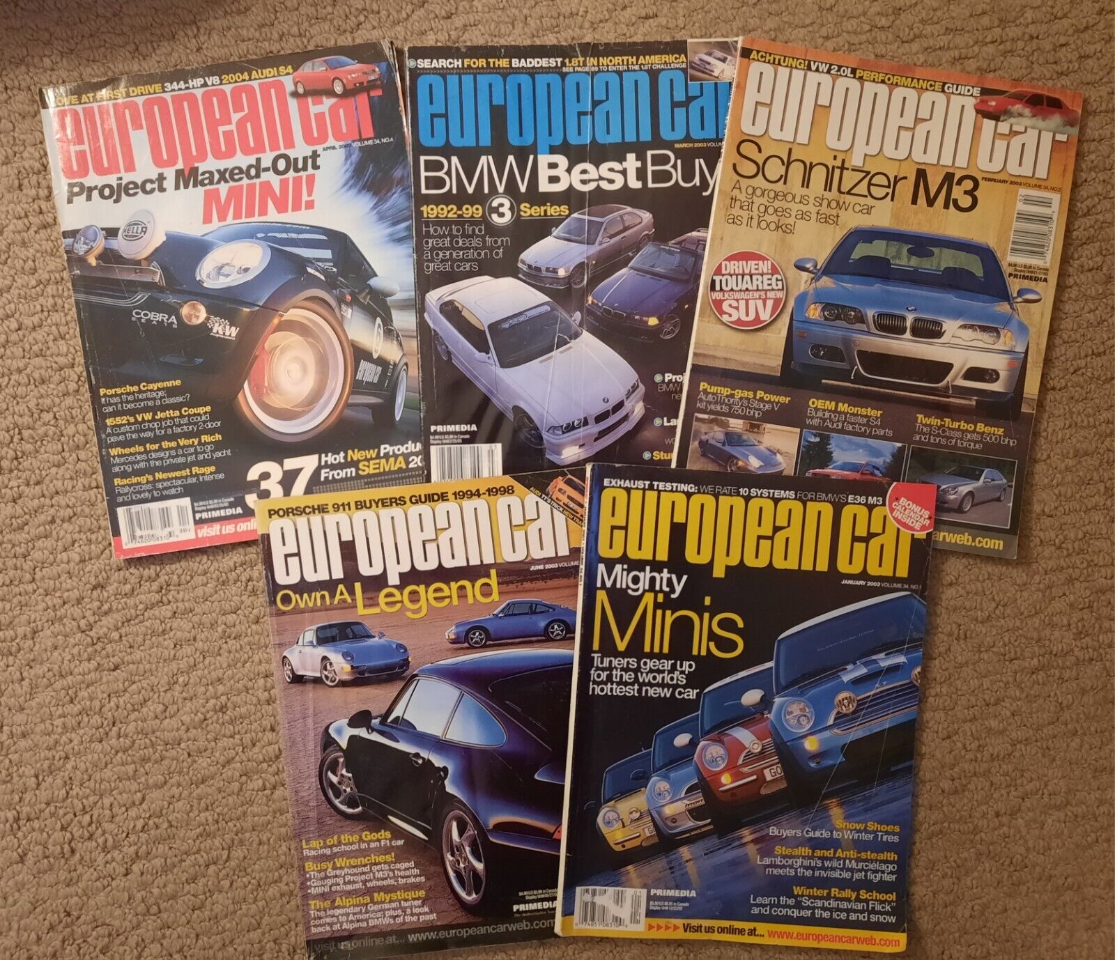 *Vtg 2003 European Car Magazine 5 issue Lot VW/Audi/BMW Jan,Feb,Mar,Apr,May,Jun*