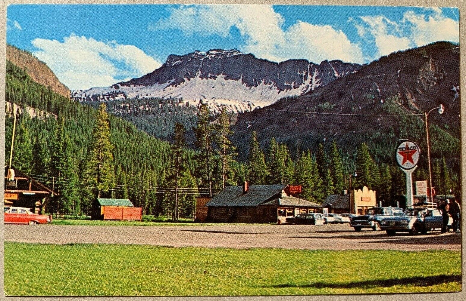 Postcard Silver Gate MT - Amphitheatre Mountain Glacier - Texaco Gas Station