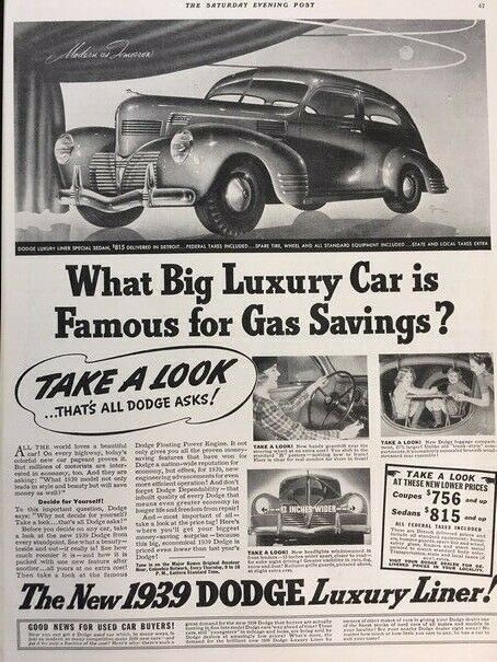 1939 Dodge Vintage Original Advertisement Print Art Car Ad LG60