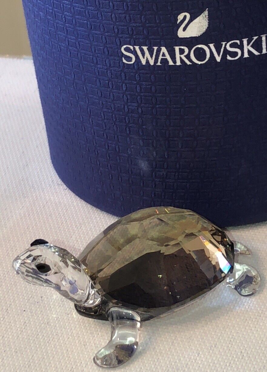 Swarovski Crystal 9100 000 120 Tortoise Golden Teak Turtle Figurine In Box