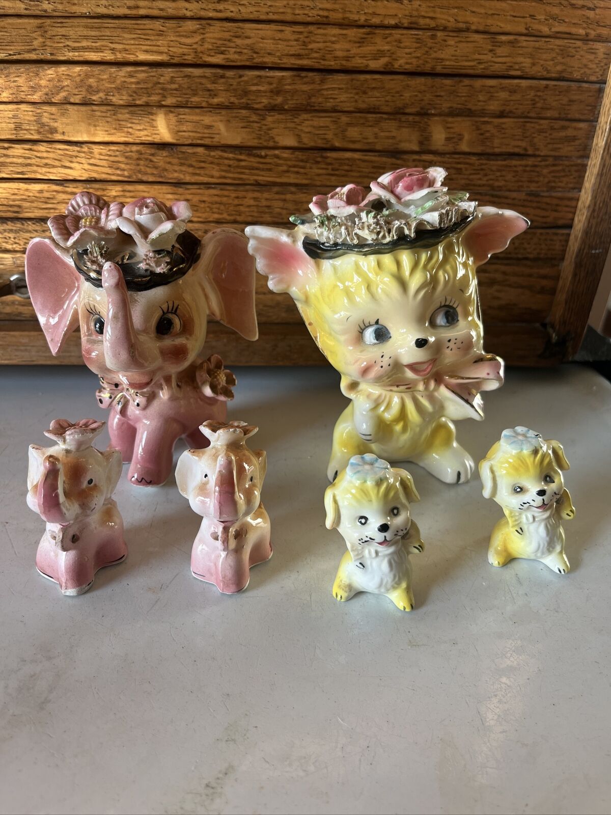 Vintage Fairyland Momma Elephant & Babies & Lipper  & Mann Yellow Dog & Babies