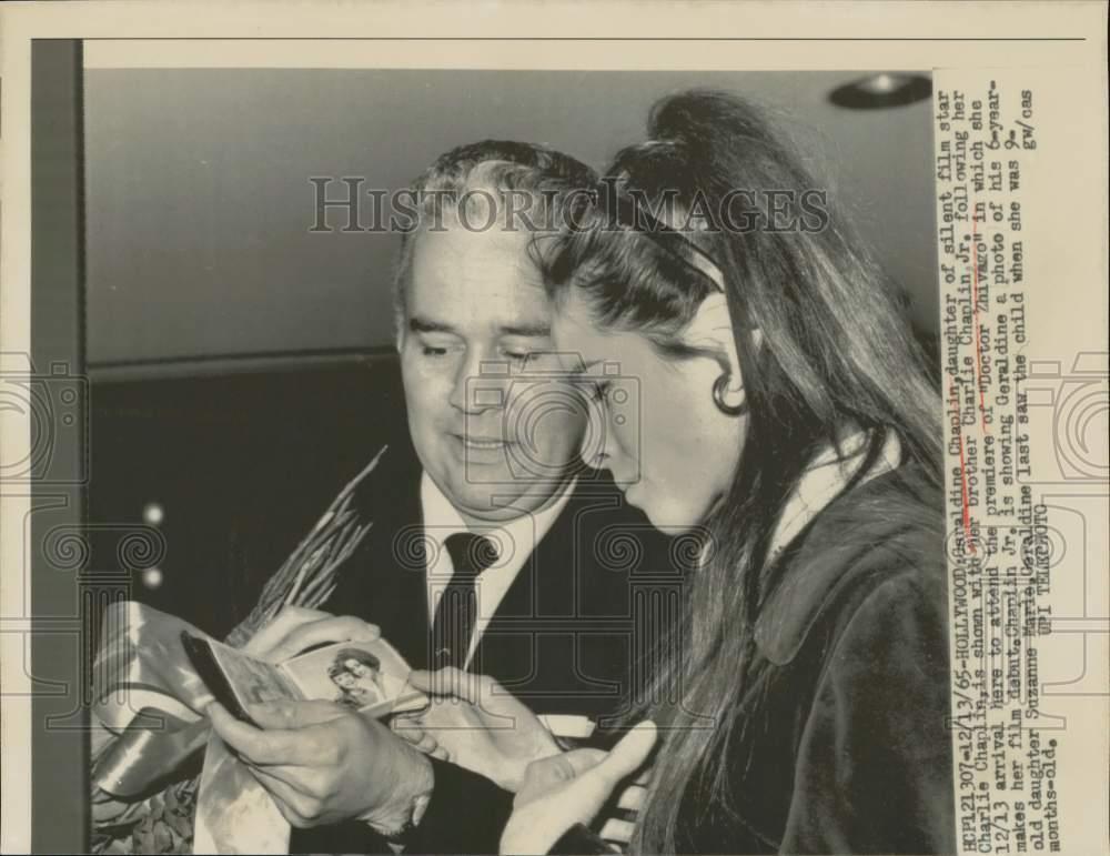 1965 Press Photo Charlie Chaplin Jr. and sister Geraldine have a chat, Hollywood