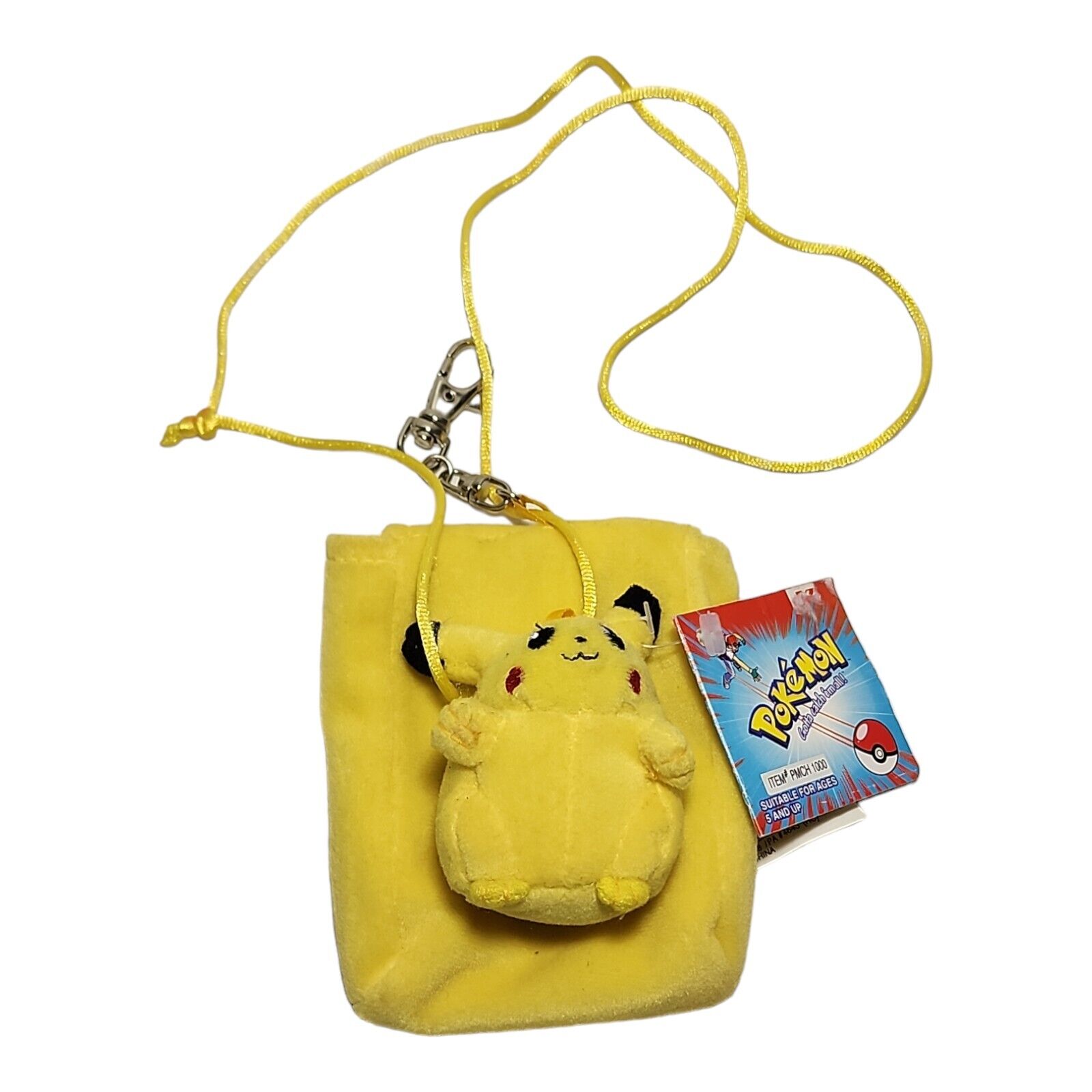Vintage 1990s Pokemon Pikachu Plush Wallet Pouch With Laynard And Tag