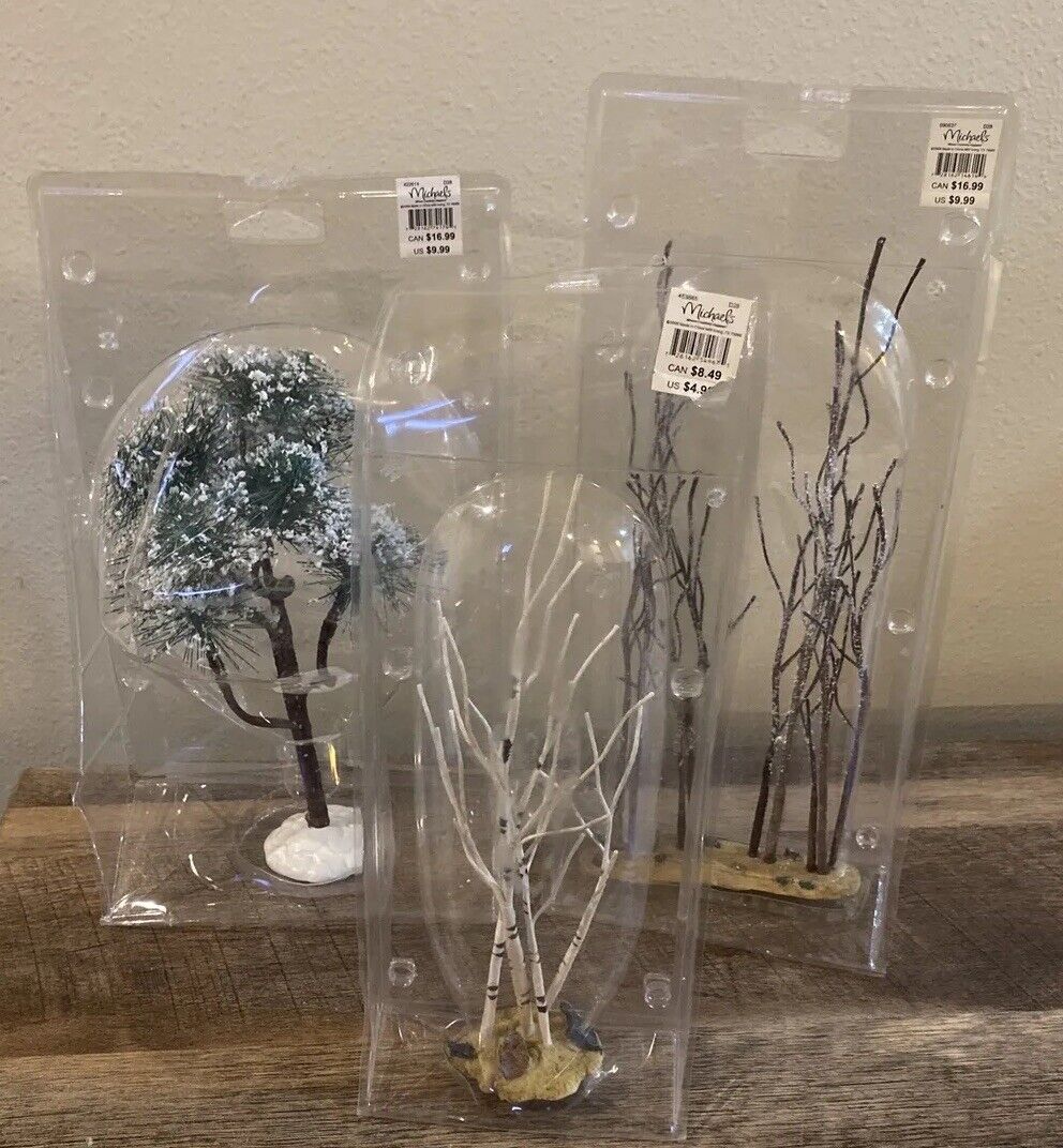 LEMAX Village Trees Lot Of 3 Birch 9” Stand Of Sycamore 10.5” Mountain Pine 9”