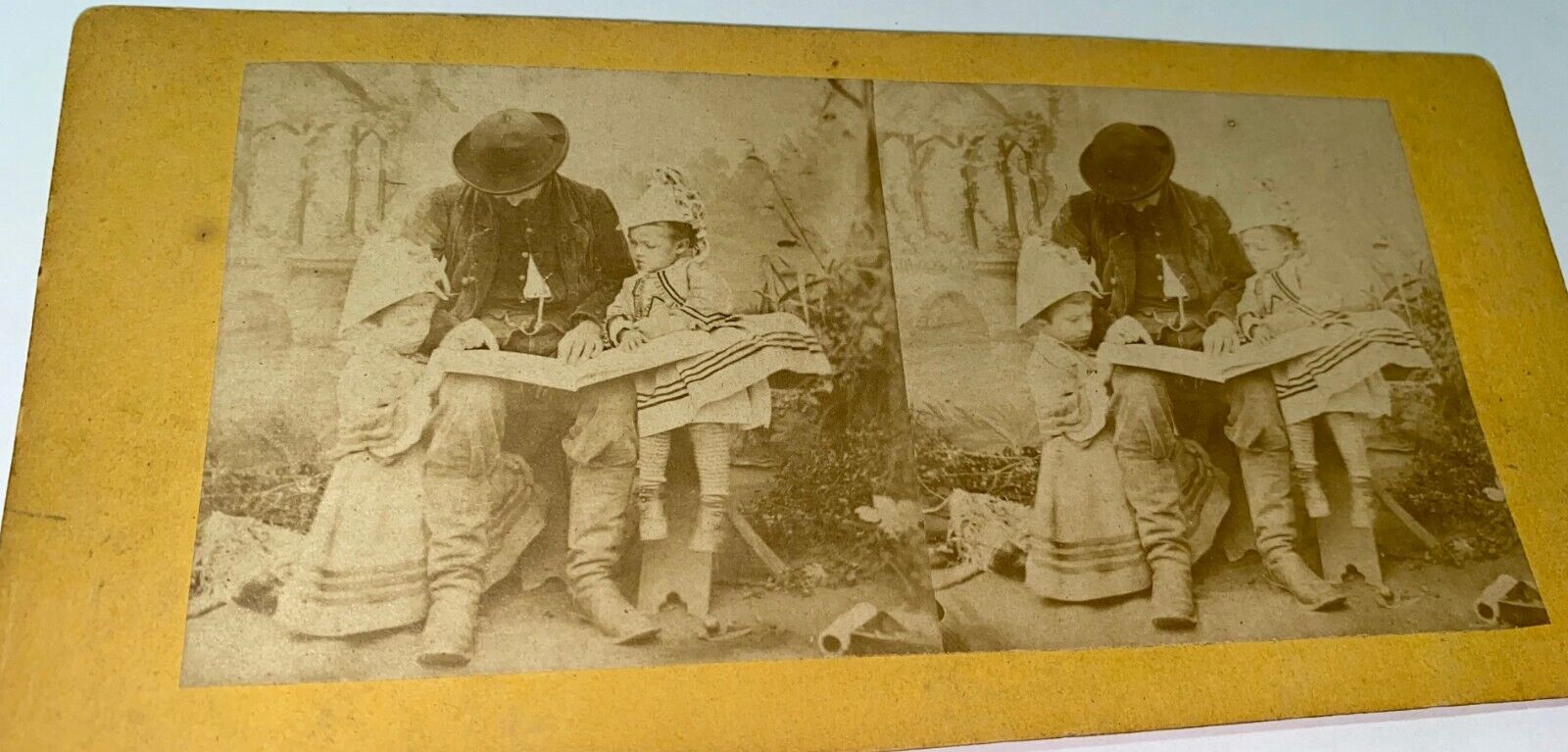 Rare Antique American Civil War Soldier Reading to Children Stereoview Photo US