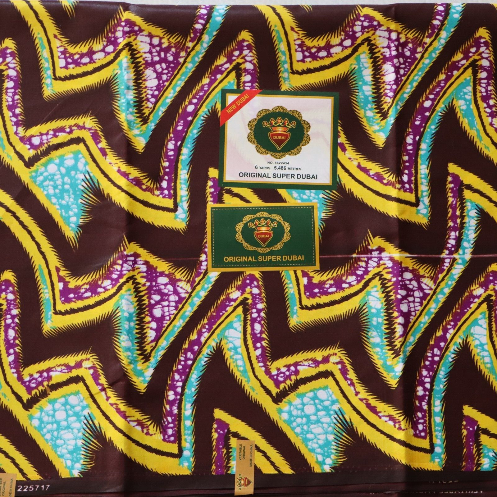 Vtg African Wax Print Dubai Fabric Abstract Groovy Purple, Blue, Yellow 6 yds