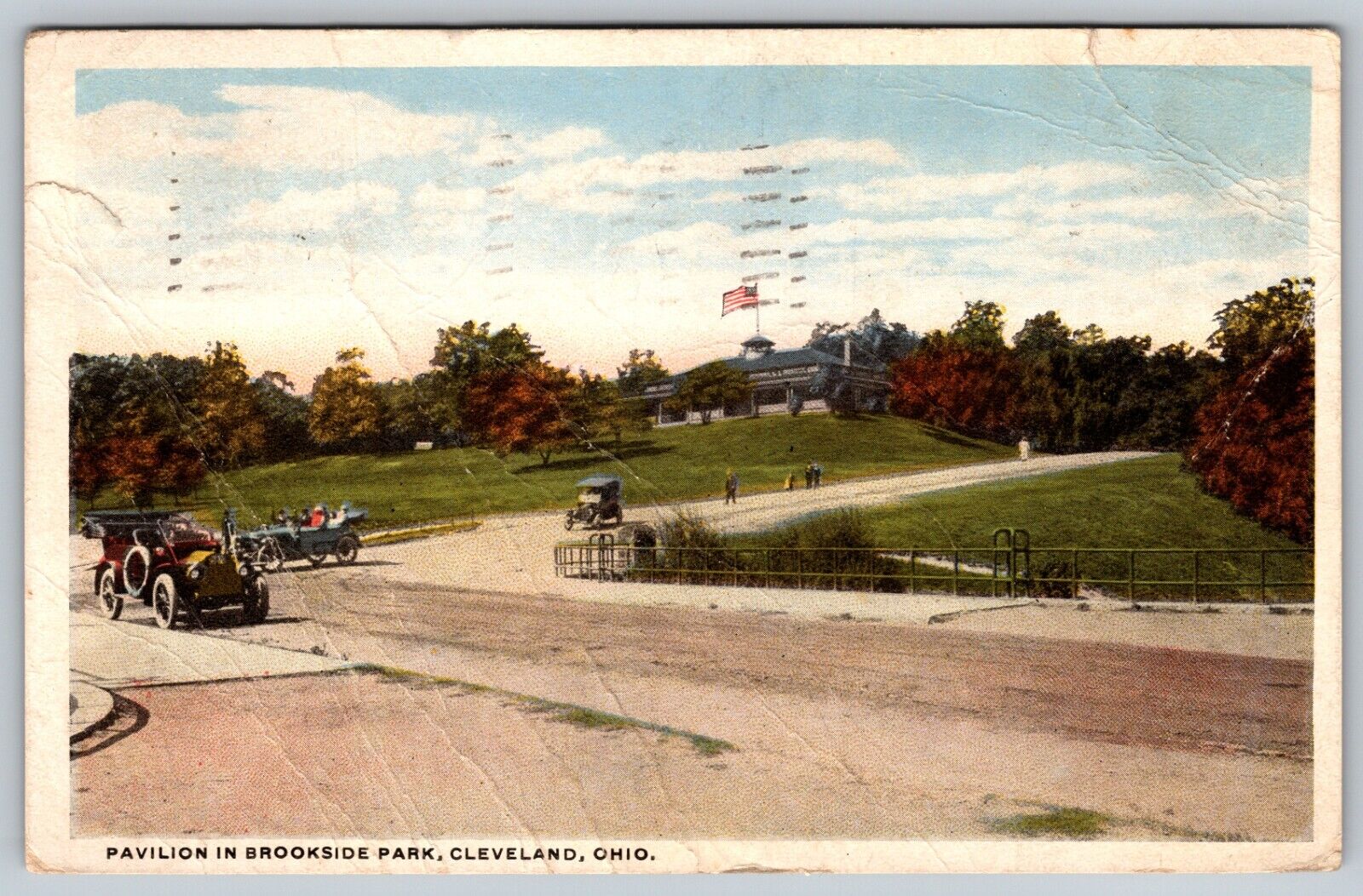 Pavilion Brookside Park Cleveland Ohio OH 1918 White Border Flag Vintage Postcar
