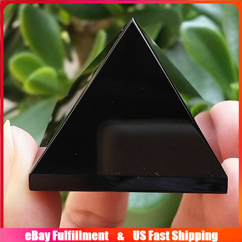 Natural Black Obsidian Quartz Crystal Pyramid Chakra Orgone Energy Tower Healing