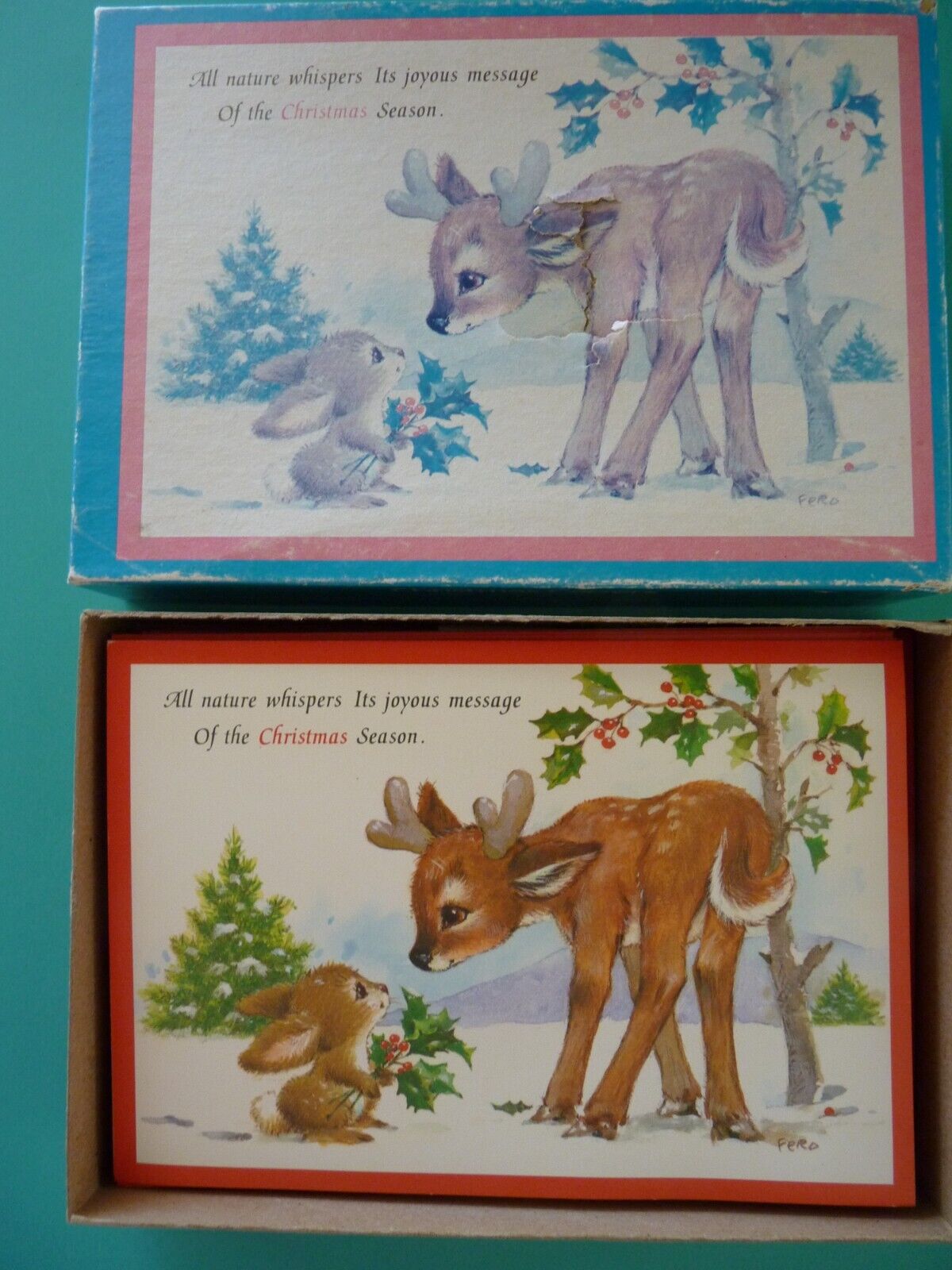 Vtg Christmas Boxed Greeting Cards (13)ct Animals \'Christmas Capers\' Olympicard