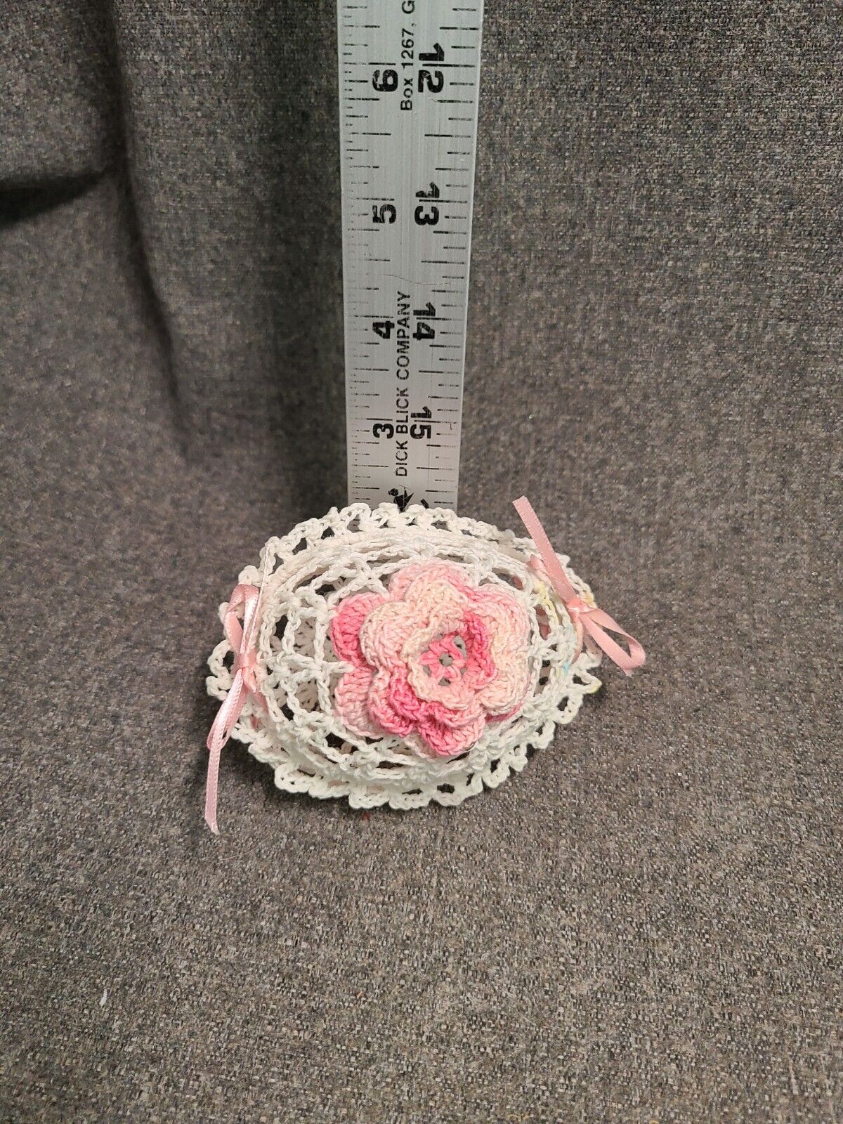 VTG Hand Crocheted Starched Lace Egg with Crocheted Pink Rose Easter Egg 
