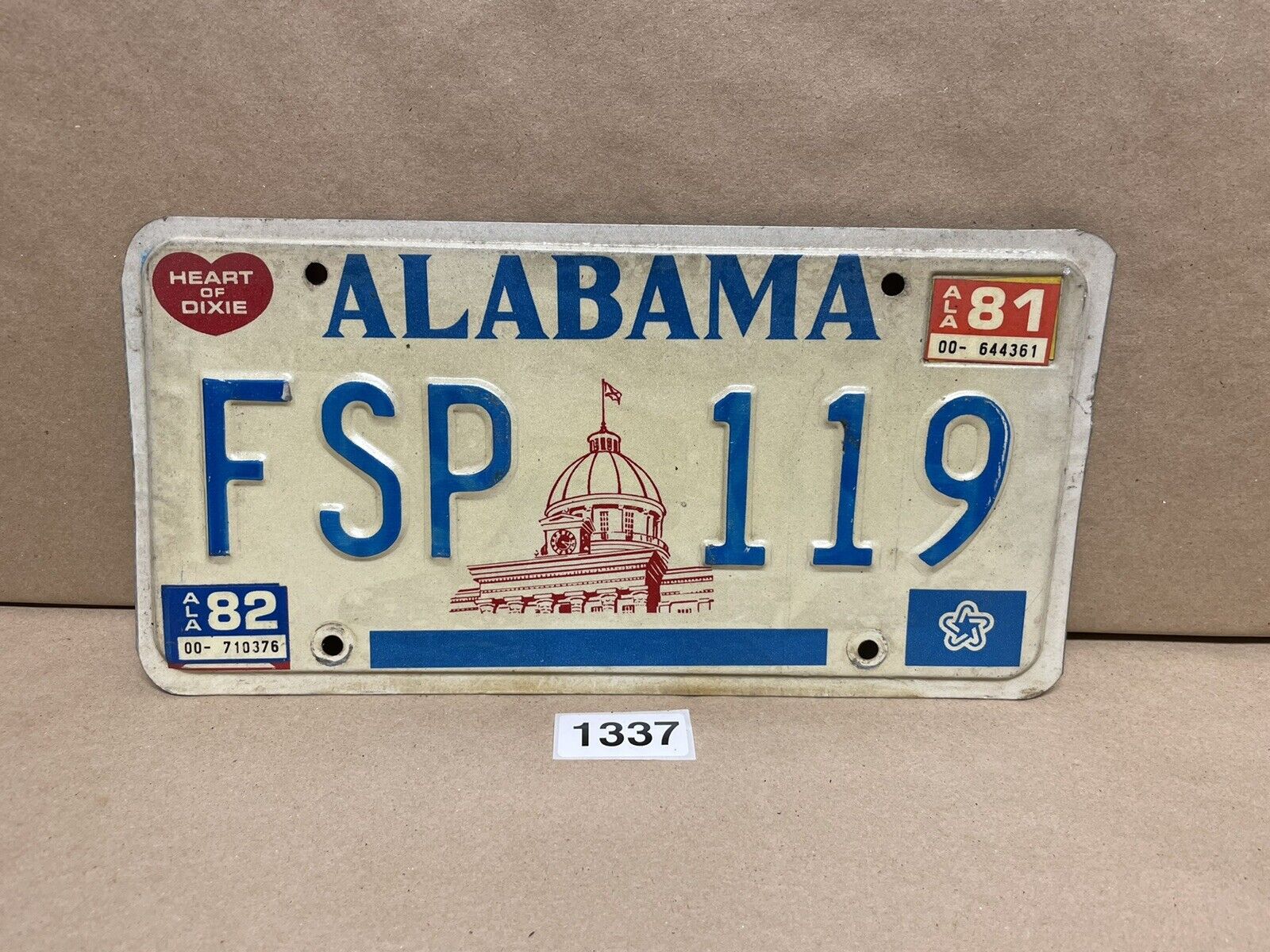 1981 Alabama State License Plate Heart Of Dixie