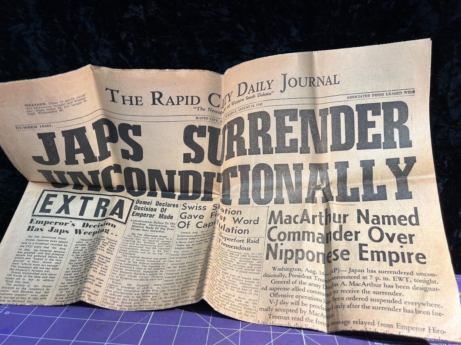 Rapid City, SD. '58 Historic News Paper, Dally Journal, WAR Japan WW2- 1945