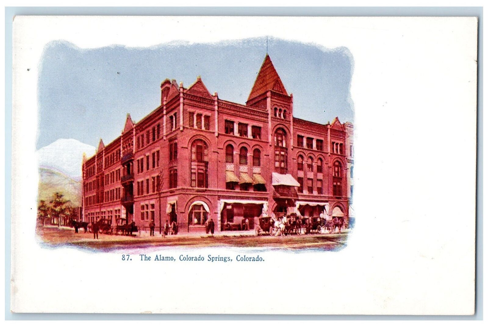 c1905\'s The Alamo Building Horse Carriage People Colorado Springs CO Postcard