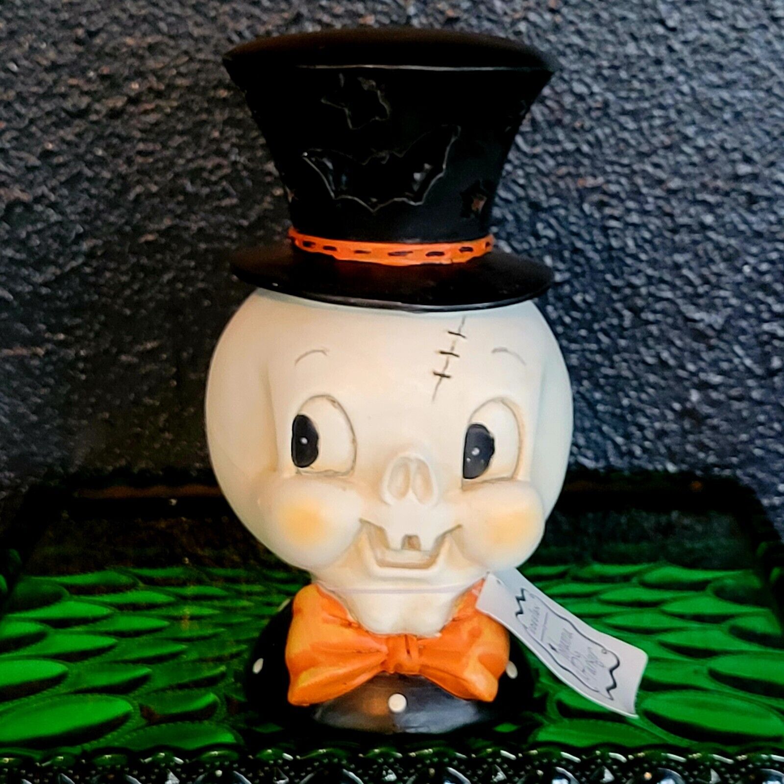 Johanna Parker Glowing Ghost Skull w. Hat Figurine Halloween Rare Untested READ