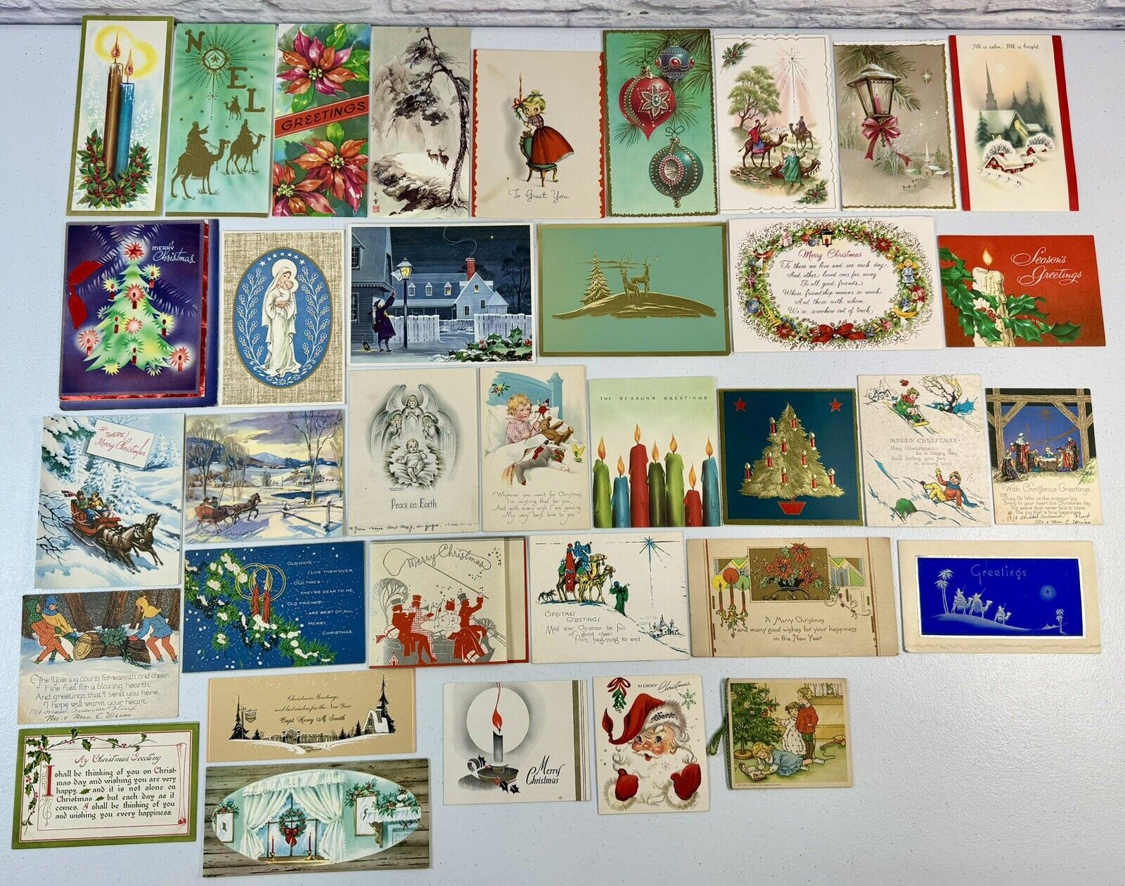*L* Huge Lot of 35 Vintage Christmas Cards 1920’s-1960’s MCM Used