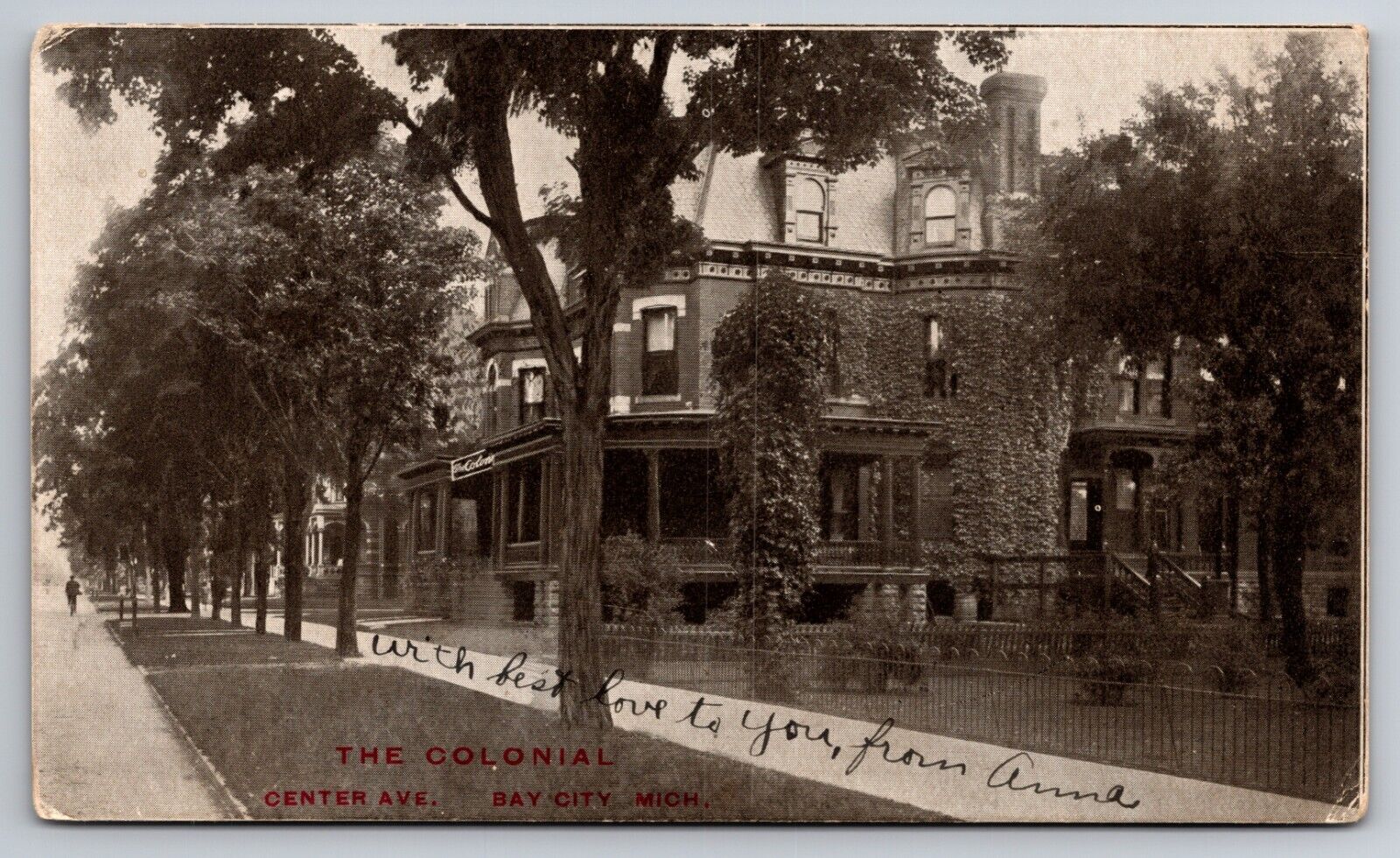 The Colonial Hotel Bay City Michigan MI Center Avenue 1905 Postcard