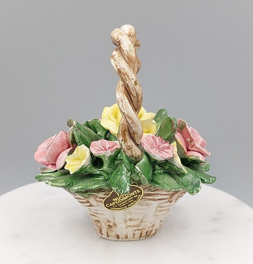 Vintage Porcelain Nuova Capodimonte Italy Handled Flower Basket 4\
