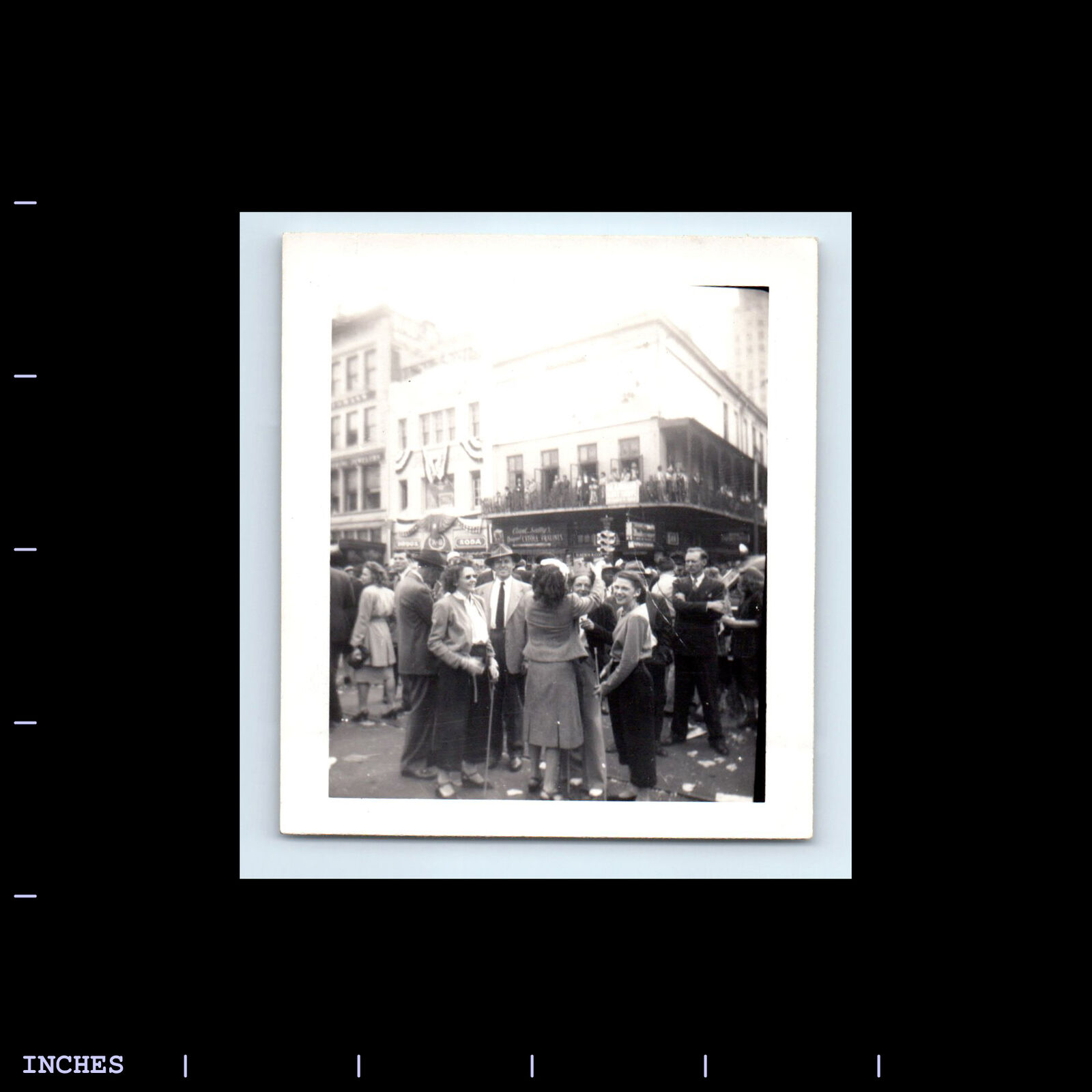 Vintage Square Photo STREET SCENE PARADE CROWD MEN AND WOMEN