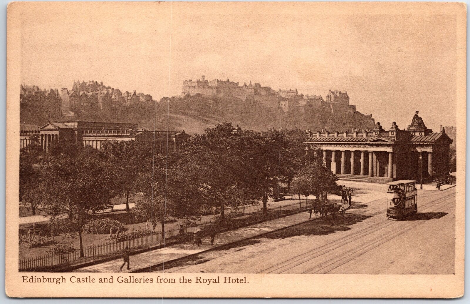VINTAGE POSTCARD VIEW OF EDINBURGH CASTLE AND THE GALLERIES FROM ROYAL HOTEL