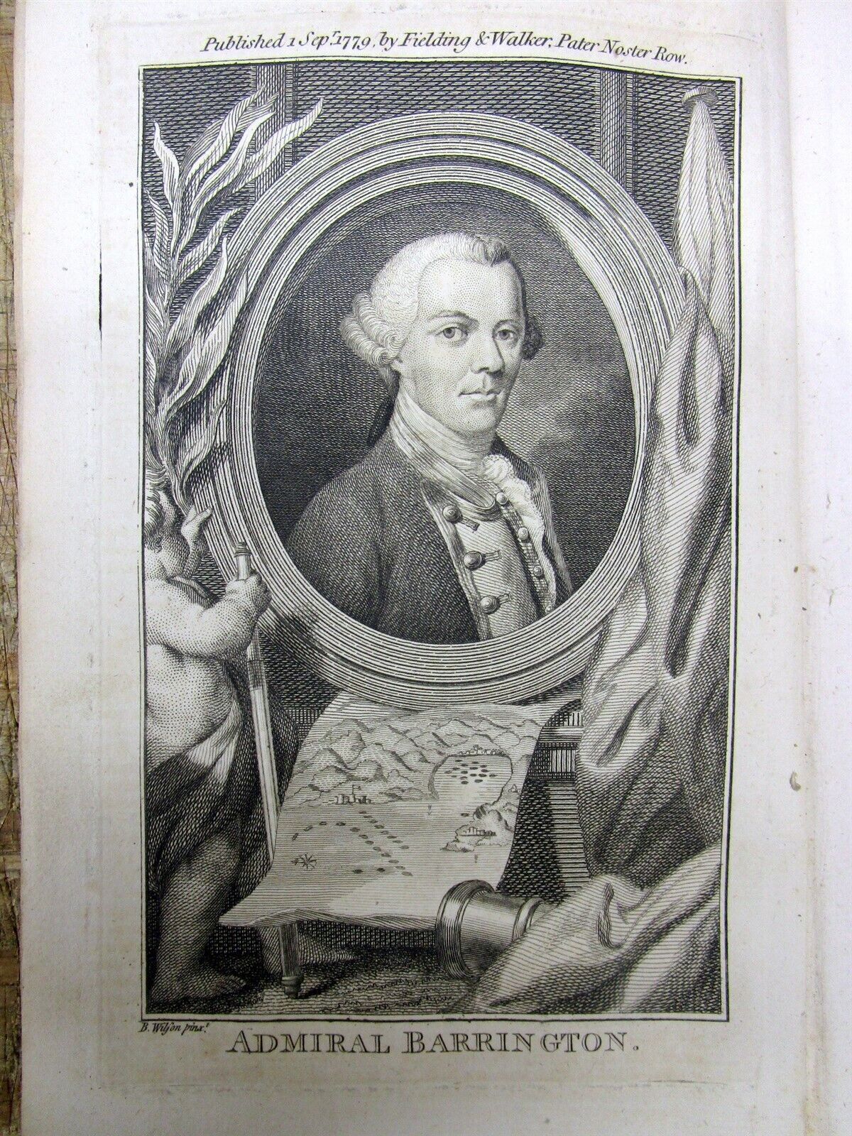 1779 newspaper Engrav & Biog SAMUEL BARRINGTON British Admiral REVOLUTIONARY WAR