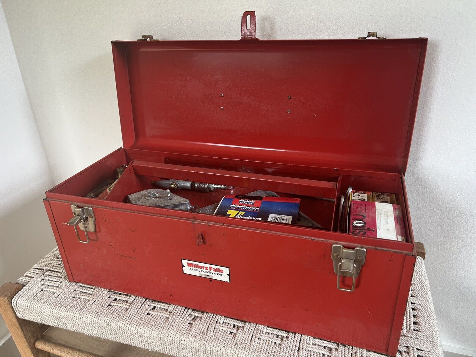 🍊Vintage Miller Falls USA Red Tool Box w/ Mechanics Tray | Handyman w/ Tools
