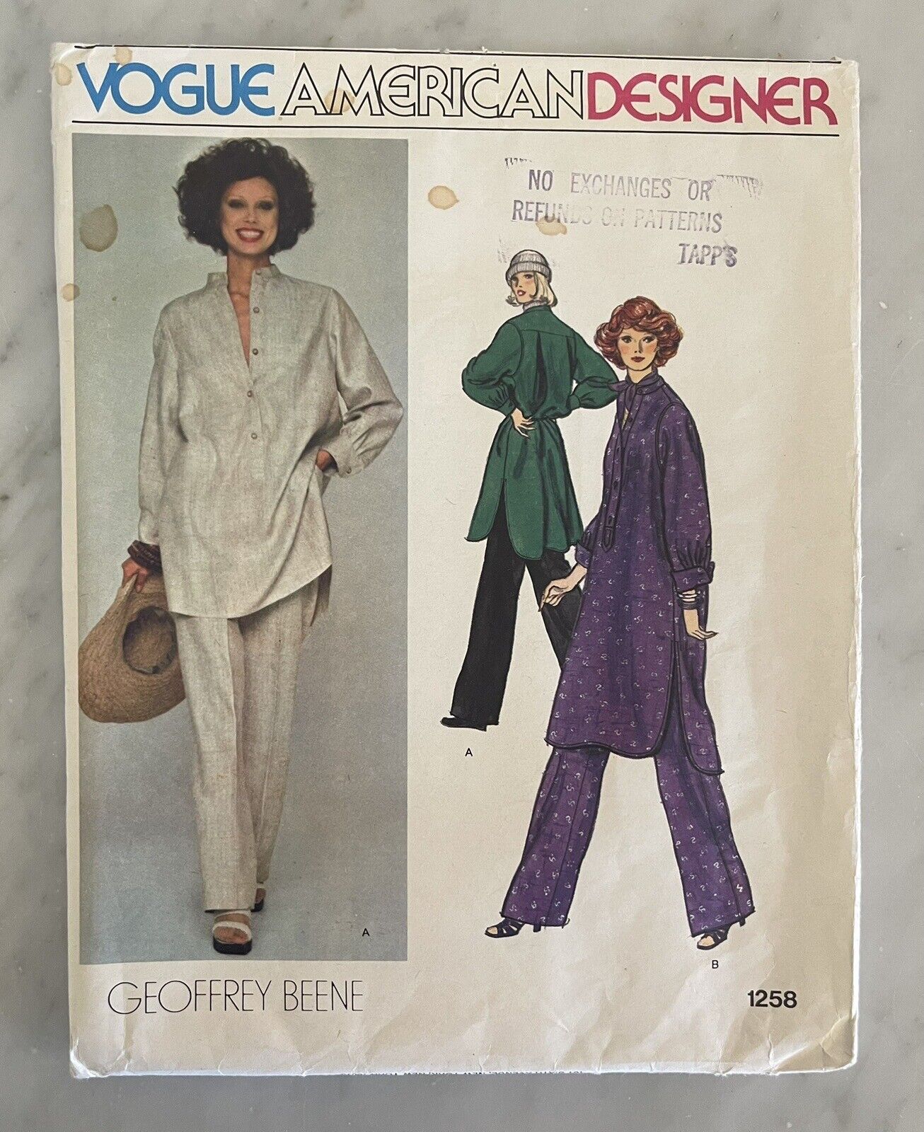 Vintage ORIGINAL Vogue American Designer 1980s Geoffrey Beene Pattern 1258