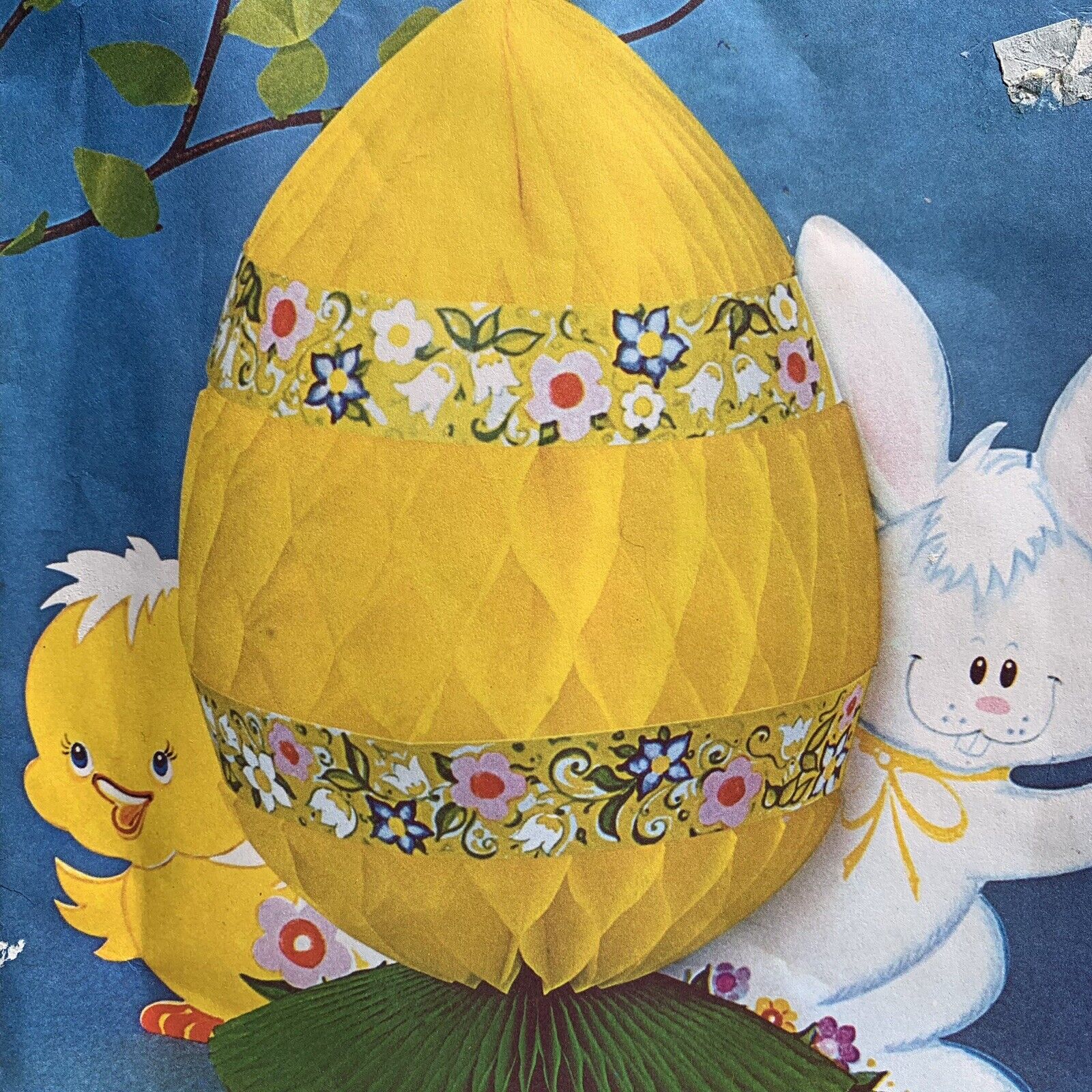 Vtg Easter Spring Decor Honeycomb Chick Rabbit Centerpiece Denmark Amscan NY