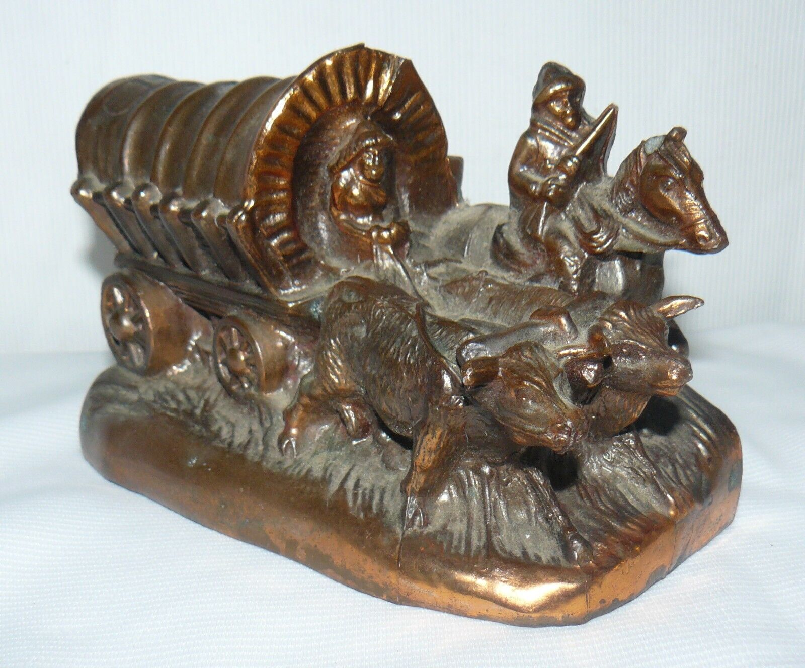 Copper-Finish Dodge Single Bookend Covered Wagon Ox Pulled Hollow 7x4\