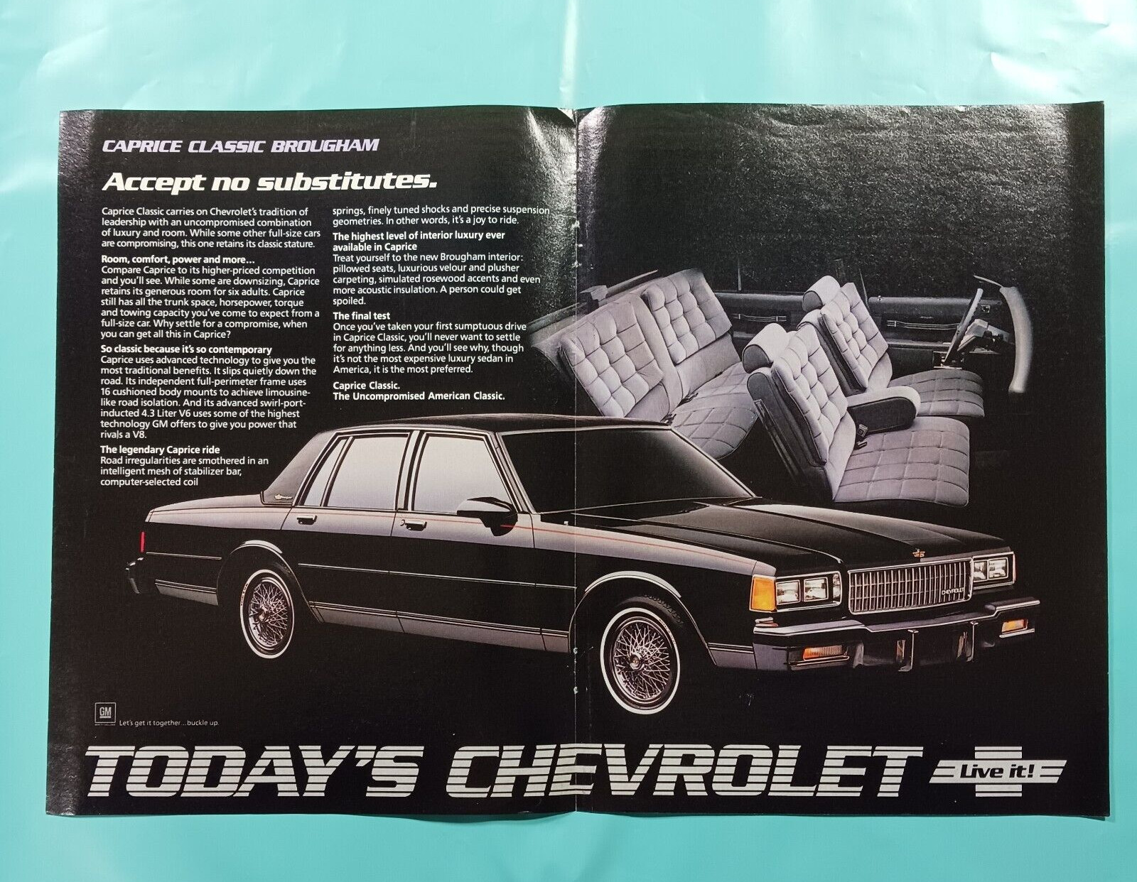 1985 VINTAGE CHEVROLET CAPRICE CLASSIC BROUGHAM 2-PAGE PRINT AD