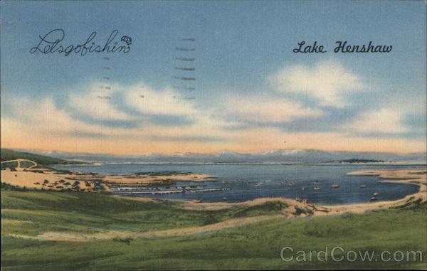 1956 Let\'s Go Fishin\'-Lake Henshaw,CA San Diego County California Linen Postcard