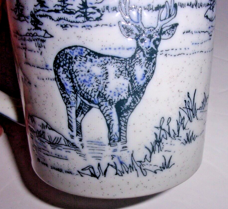 Otagiri VINTAGE Embossed Mug Deer Antlers Caribou Blue Gray Stoneware 8 oz Japan