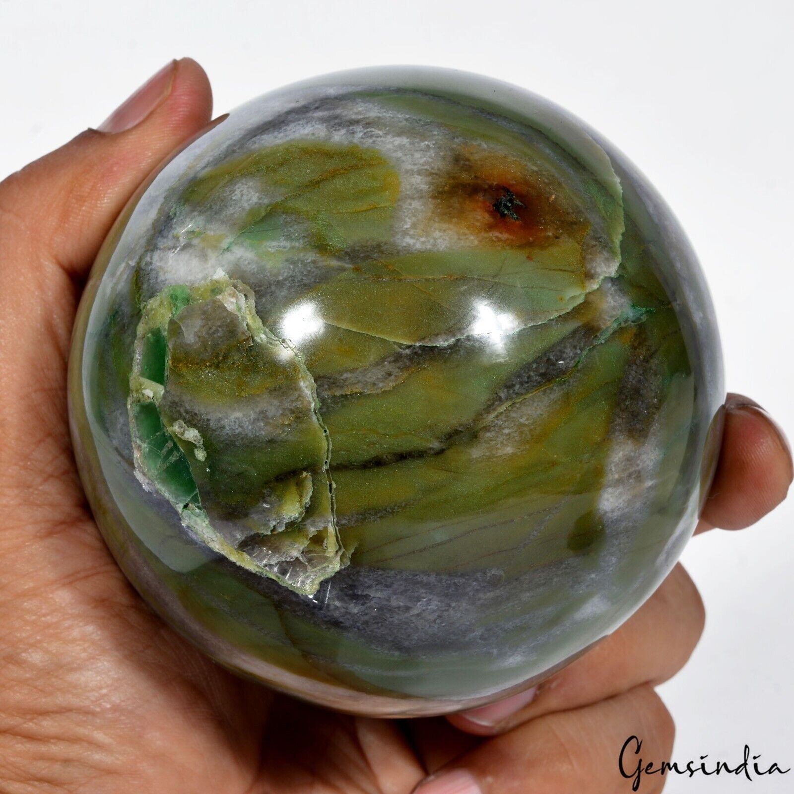 gemsindia 1.16 Kilo Natural Green Quartz Huge Gem Sphere Crystal Healing Mineral