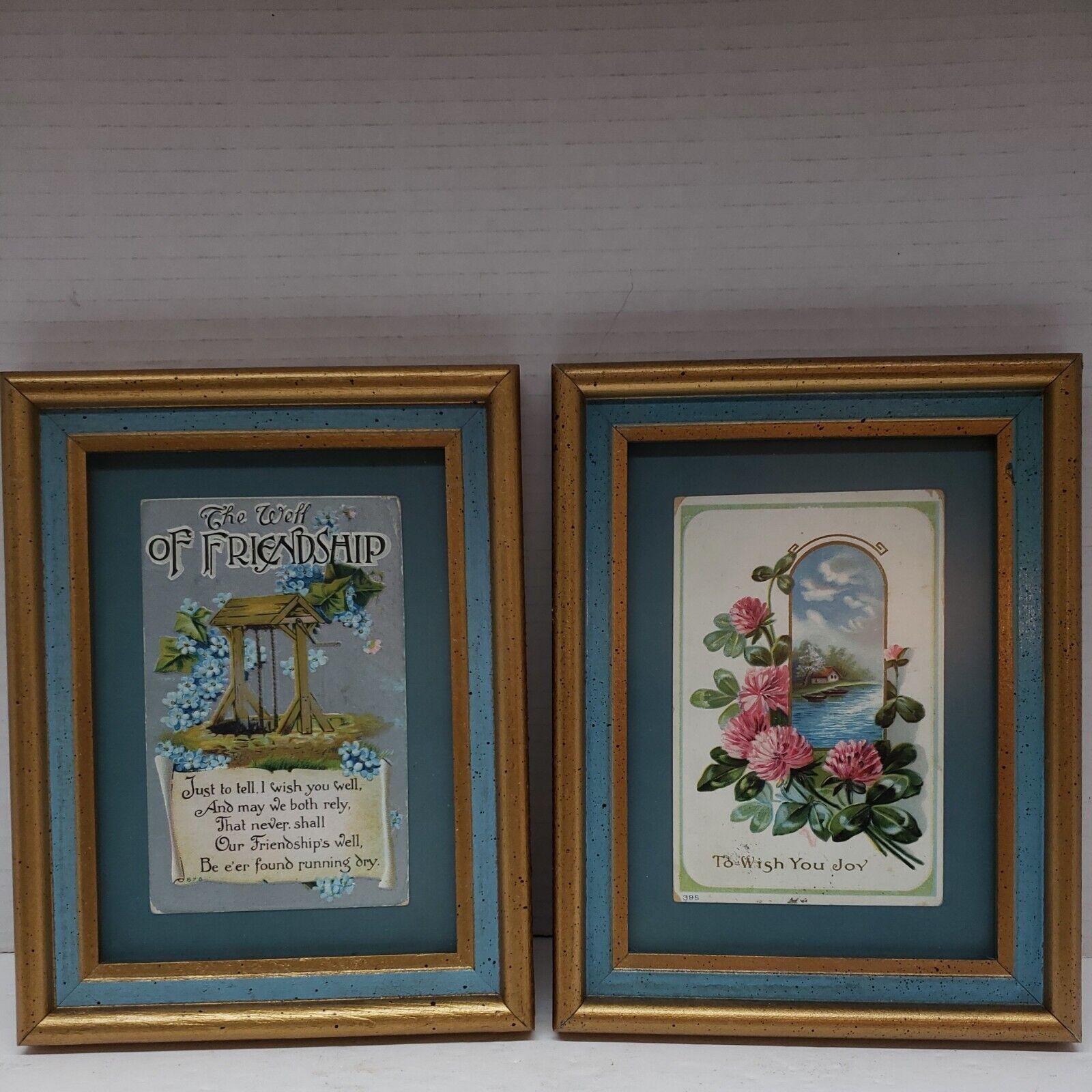 Pair (2) Antique Vintage (1910, 1911) Friendship Postcards with Matching Frames