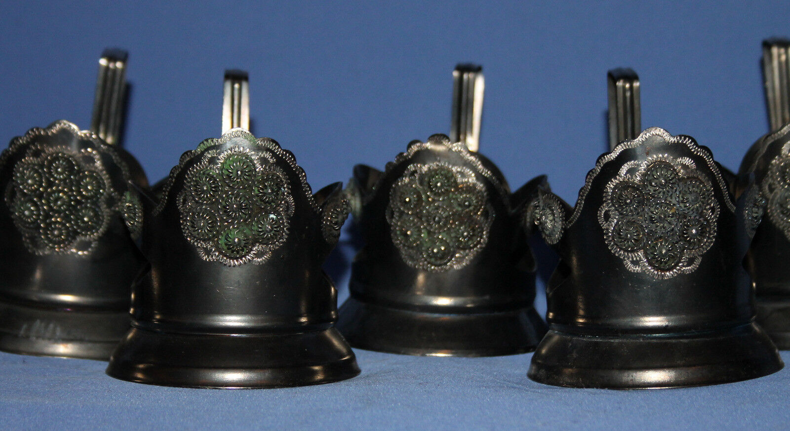 Set 6 Vintage Soviet Russian Ornate Metal Cup Holders