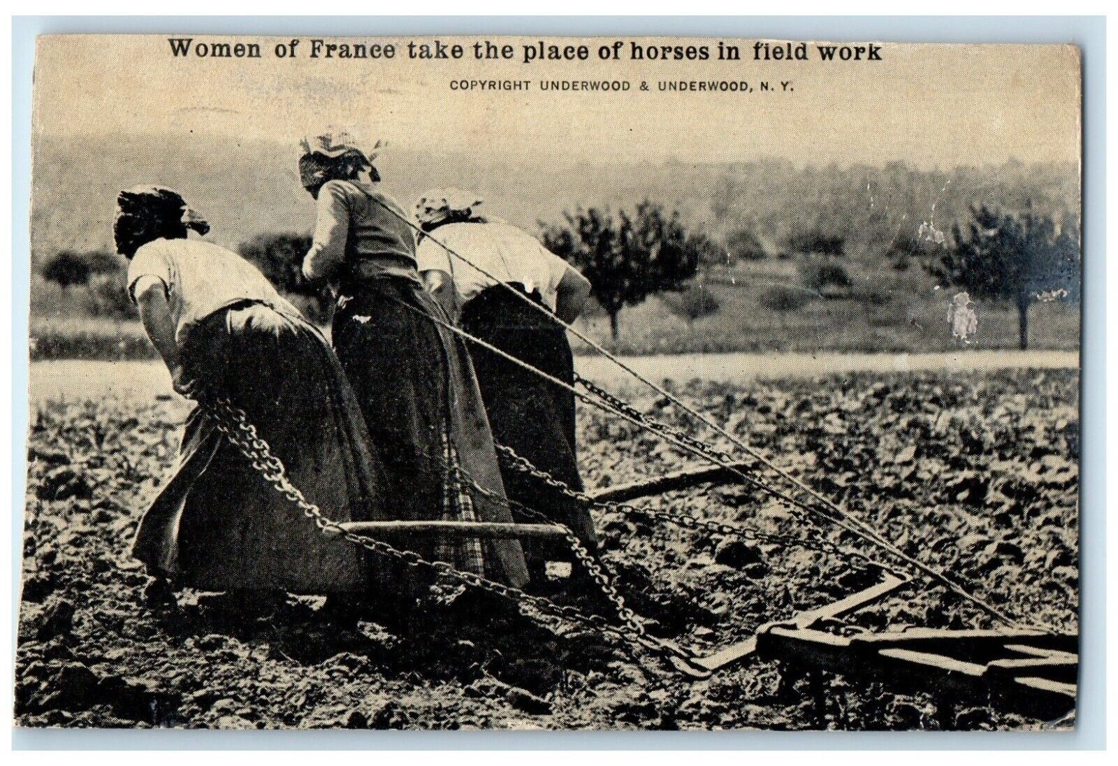 1918 Women Of France Take To The Place Horses Field Work Underwood NY Postcard