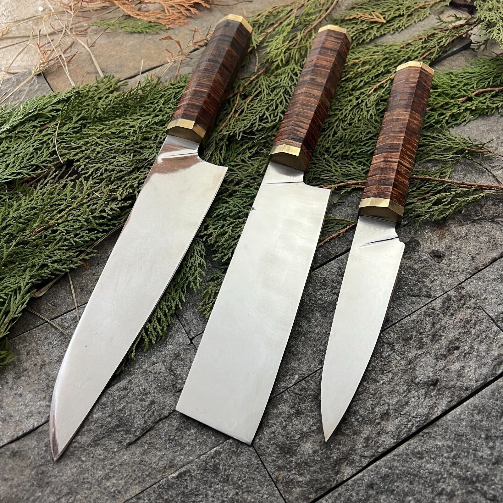 SHARD BLADE HAND FORGED D2 STEEL CHEF SET CLEAVER PARING KNIFE ROSEWOOD HANDLE