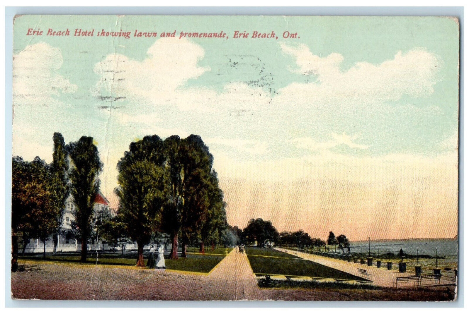 1913 Erie Beach Hotel Lawn and Promenade Erie Beach Ontario Canada Postcard