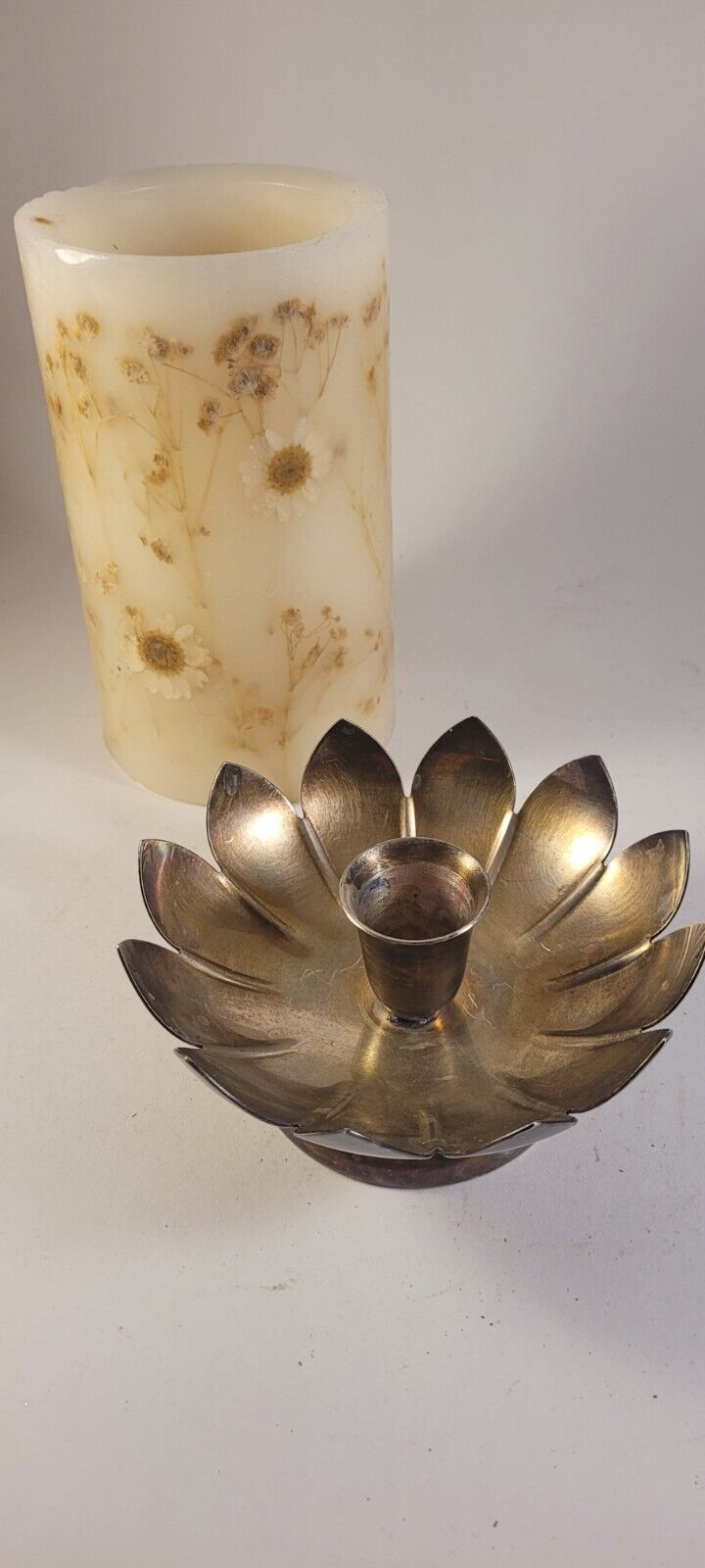 Vintage Silver Lotus Candlestick Holder