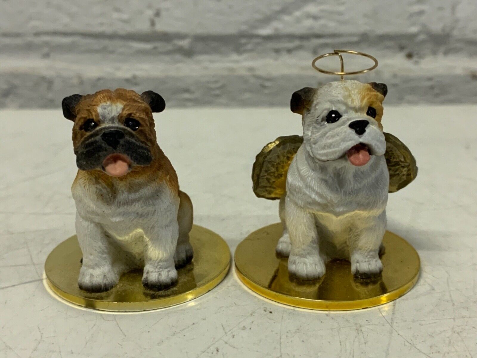Tiny Ones White Bulldog & Angelic Bulldog Pair of Miniature Ornaments