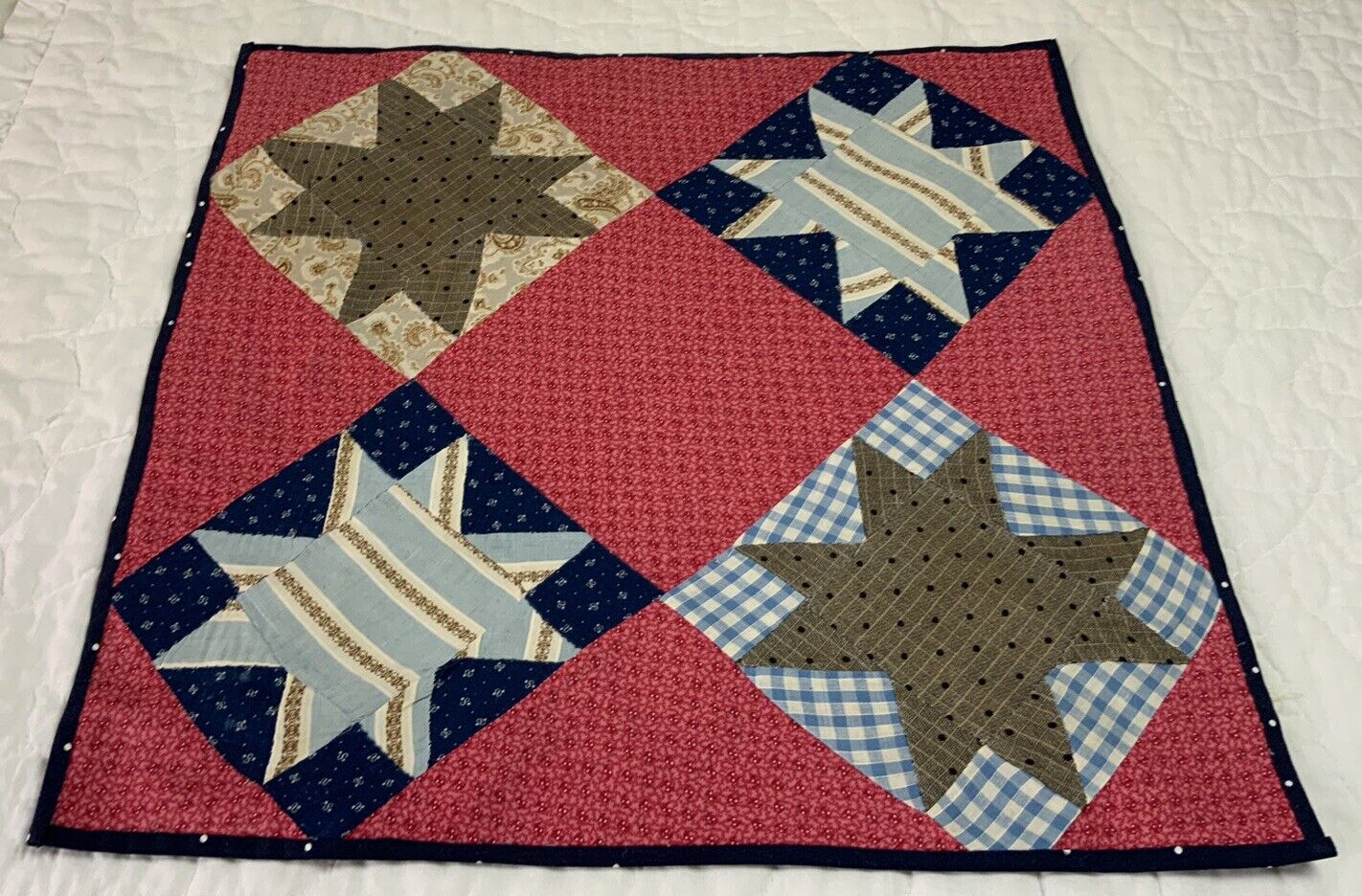 Vintage Antique Patchwork Quilt Large Table Topper, Star, Early Calicos, Pink